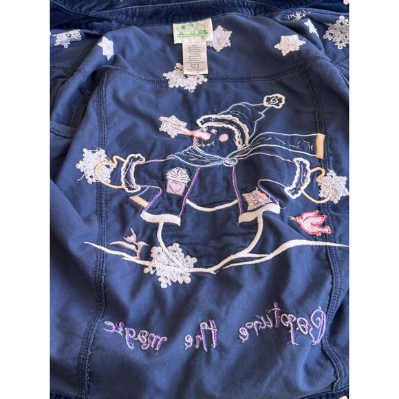 Quacker Factory Velvet Feel Snowman Bead/Embroidered Jacket, Sz Small - Picture 6 of 13
